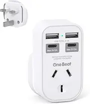 One Beat UK Travel Adapter,AU to UK Plug Adapter with 2 USB C 2 USB A Charging Sation, Power Plug for Ireland England Scotland Kenya London British Irish Hong Kong,Travel Accessories(Type G)