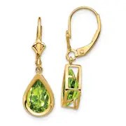 14k Yellow Gold 10x7mm Peridot Pear Leverback Earrings