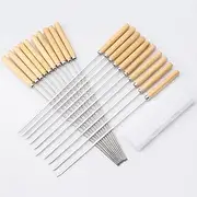 20 PCS Barbecue Skewers-33cm Kabob Skewer with Wooden Handle-Reusable Stainless Steel BBQ Skewers-Metal Skewers for Meat Shrimp Chicken Vegetable Hot Dog and Marshmallow