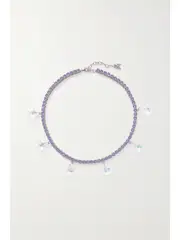 [Amina Muaddi] Amina Muaddi - Daryl Silver-tone Crystal Choker - Purple - One size One size Purple