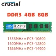 CRUCIAL DDR3 4GB 8GB 1333 1600 1866 240pin DDR3 16GB 32 Desktop Memory DIMM-