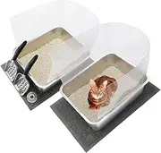 YUEPET 2 Sets Stainless Steel Cat Litter Box with High Sides, Durable Metal Cat Litter Basin Pan Easy to Clean Cat Litter Tray for Odor Control with Cat Litter Scoops Cat Litter Mats 17.5"x13.6"x6"
