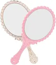 2pcs Vintage Carved Pattern Makeup Mirror Portable Handle Mirror for Home Office Dormitory