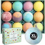 Tropical Fruit Scented Bath Bombs - Gift Set of 12 Large Bathbombs With Organic Essential Oils - Natural Vegan Soap For Moisturizing Fizzy Bubbles