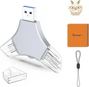 USB 3.0 Flash Drive 64gb for iPhone, 3in1 External Memory Picture Keeper Storage Stick for Photo/Video/Data Saver/Backup, V7.36High Speed Thumb Drives for iPhone/iPad/Android/PC - Hailstone