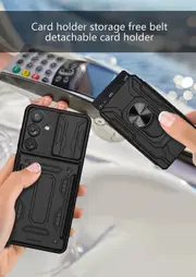case For Samsung Galaxy A32 5G Slide Camera Lens Protection and Built in 360 Rotatable Ring Holder - Black