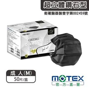 【MOTEX 摩戴舒】小臉鑽石型醫用成人口罩(黑色 50片/盒)