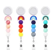 Rainbow Retractable Badge Reel Silicone Beads Nurse ID Card Clips Badge Holder