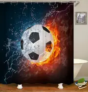 Cool Fire vs Water Football Soccer Ball Shower Curtain