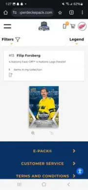 Filip Forsberg 2024/25 Upper Deck 4 Nations Face-Off 4 Nations Logo /25 PRESALE