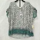 Farmers Market Woman's 3X Ruched Short Sleeve Peasant Blouse Paisley Teal