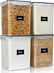 Vtopmart Large Airtight Food Storage Containers 5.2L / 176oz, 4 Pieces, BPA Free, for Flour, Sugar, Baking Supplies, with 4 Measuring Cups and 24 Labels, Black (4 Pack/5.2L)