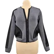 New Elie Tahari Mandy Sport Jacket Gray Black Neoprene Mesh Pocket Bomber S
