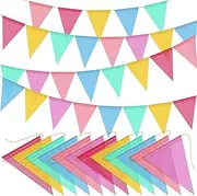 48pcs Colorful Pennant Banner Flags 52ft Rainbow Triangle Banners Garland Flag Hanging Decoration for Classroom Birthday Spring Easter Graduation Festival Wedding Decoration