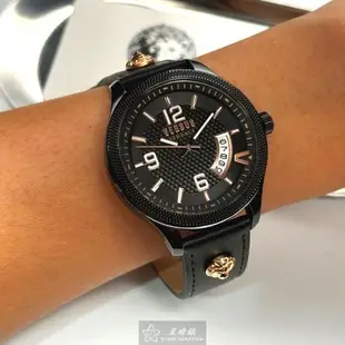 VERSUS VERSACE手錶, 男女通用錶 44mm 黑圓形精鋼錶殼 黑色簡約, 中三針顯示錶面款 VV00370