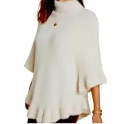 Akemi + Kin Falling Snow Fuzzy Ruffled Poncho Sweater One Size NEW Anthropologie