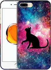 GlamCase for iPhone 7 Plus / 8 Plus, iPhone 7 Plus / 8 Plus Case - Cat Galaxy Stars Space Printed Sleek Cute Plastic Hard Protective Designer Back Phone Case/Cover for iPhone 7 Plus / 8 Plus