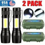 2 Pack LED Super Bright Flashlight Rechargeable Torch Tactical Lamp USB+ Battery