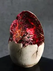 Red Wyrmling Dragon In Crystal Quartz Geode Egg Figurine With Colorful LED Light
