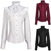Retro Vintage Rococo Medieval Blouse / Shirt Vampire Princess Lace Bow Solid Color Women's Pirate Royal Steampunk Masquerade Casual Daily Adults' Blouse