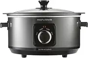 Morphy Richards 6.5L Sear and Stew Slow Cooker with Detachable Hinged lid, Shatter Resistant Aluminium Pot, 3 Heat Settings, Hob Proof, Easy Clean, 163W, Black, 461020