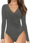 NEW MANGOPOP Cross Wrap Ruched Plunge Neck Deep V Bodysuit S