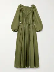 [Zimmermann] Zimmermann - Acacia Belted Silk Midi Dress - Army green - 4 4 Green