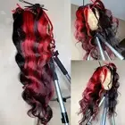 Red Highlight Body Wave Lace Front Wig 13x4 Transprent HD Lace Frontal Wig Br...