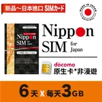 NIPPON SIM 日本原生SIM卡 6天吃到飽 🇯🇵日本製 DOCOMO 4G高速網卡*非漫遊 每天3G