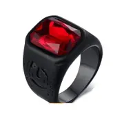 Mens Black Ring with Red Stone
