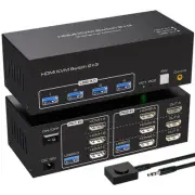 8K60Hz HDMI KVM Switch 3 Monitors 2 Computers USB 3.0 KVM Switches with 4 USB...