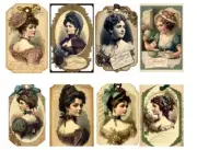 8 Vintage Fashion Lady Tags Junk Journal Scrapbooking embellishment ephemera