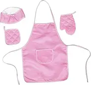 JOINPAYA Girls' Boys and Girls Cooking Set Stylish Checkered Apron Chef Hat for Creative Kitchen Play