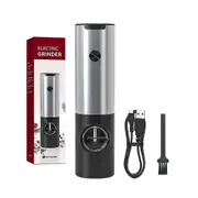 Rechargeable Electric Salt And Pepper Grinder Set Usb Charging Stainless Steel Automatic Salt Spice BlackSilver