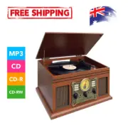 Bluetooth Turntable Vinyl Record CD Player Recorder AUX MP3 Cassette Stereo Musi