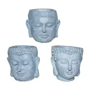 Set of 3 Mini Cement Effect Buddha Plant Pot / Candle Holder