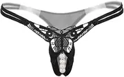 [Ausexy] Sexy Pendant Pearl G String Women Panties Breathable Low Waist Floral Hollow Out Open Front Thongs Underwear Panties Bikini (Black)