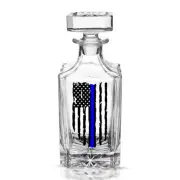 Thin Blue Line Tattered Flag Police Officer Whiskey Decanter With Glass Stopp...