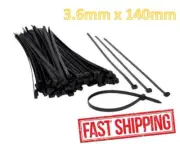 100 x High Grade Black Nylon Cable Tie Zip Tie UV Treated Bulk 3.6mm x 140mm