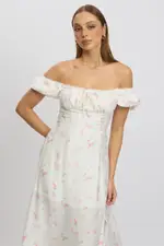 Pink Ditsy Midi Dress Short Sleeve Side Split - Size 6, Women's Midi Dress