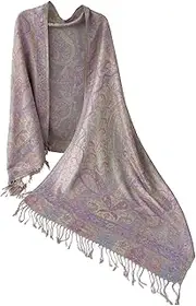 [CAKAWIND] Paisley Jacquard Pashmina Rave Shawl Wraps Scarf for Women, Evening Wedding Festival Accessory with Fringe