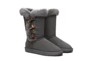 AUSTRALIAN SHEPHERD UGG Boots Women Sheepskin Wool Horn Toggle Closure Tall Tamari Grey