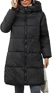 [OULIWANGLUO] Women's Full Zip Hooded Long Puffer Coat Lightweight Quilted Jacket with Pockets Winter Warm Windproof Outdoor Coats