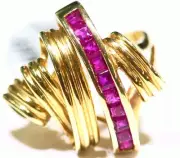 Vintage 14K Solid Gold Natural Ruby Princess Cut Channel Set Engagement Ring