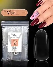 By Vixi 600 Pieces LONG OVAL NAIL SET with FREE GLUE & PREP FILE, 10 Sizes – Clear Express Full Cover False Fingernail Extensions for Salon Professionals & Home Use