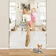 Reinforced 26 Inch Tall Retractable Baby Gates to Step Over 55" Wide Small Outdoor Retractable Child Gates for Doorways Short Retractable Dog Gates for Baby Indoor Retractable Stairs Gate for Kids