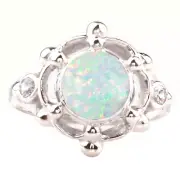 Solid 14KT White Gold 1.10Ct Natural Australian Opal IGI Certified Diamond Ring