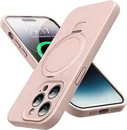 Mag-Ring Designed for iPhone 14 Pro Max Case, Liquid Silicone [Moisturizing Factor] Extreme Soft Slim Phone Case with Stand [Compatible with MagSafe]for 14 Promax 6.7 inch Men Women, Light Pink