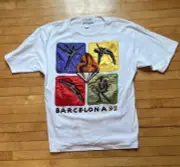 Cedars Vintage Barcelona Olympics 1992 Rare Beaded/Satin Accent T Shirt Torch