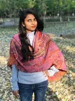 印巴象新春熱賣尼泊爾手工鉤繡水煮羊毛圍巾披肩保暖兩用紅色